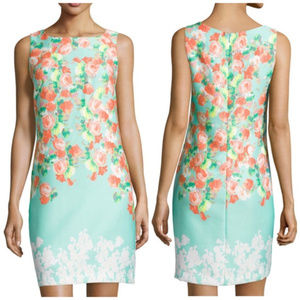 Donna Ricco Aqua Floral Textured Dress New